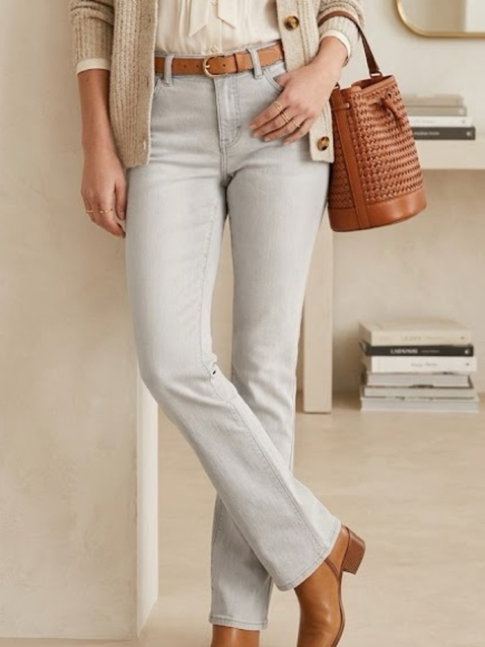 J. Jill Light Gray/White Wash Boot Cut Soft Denim Jeans In 98% Cotton/2% Spandex
